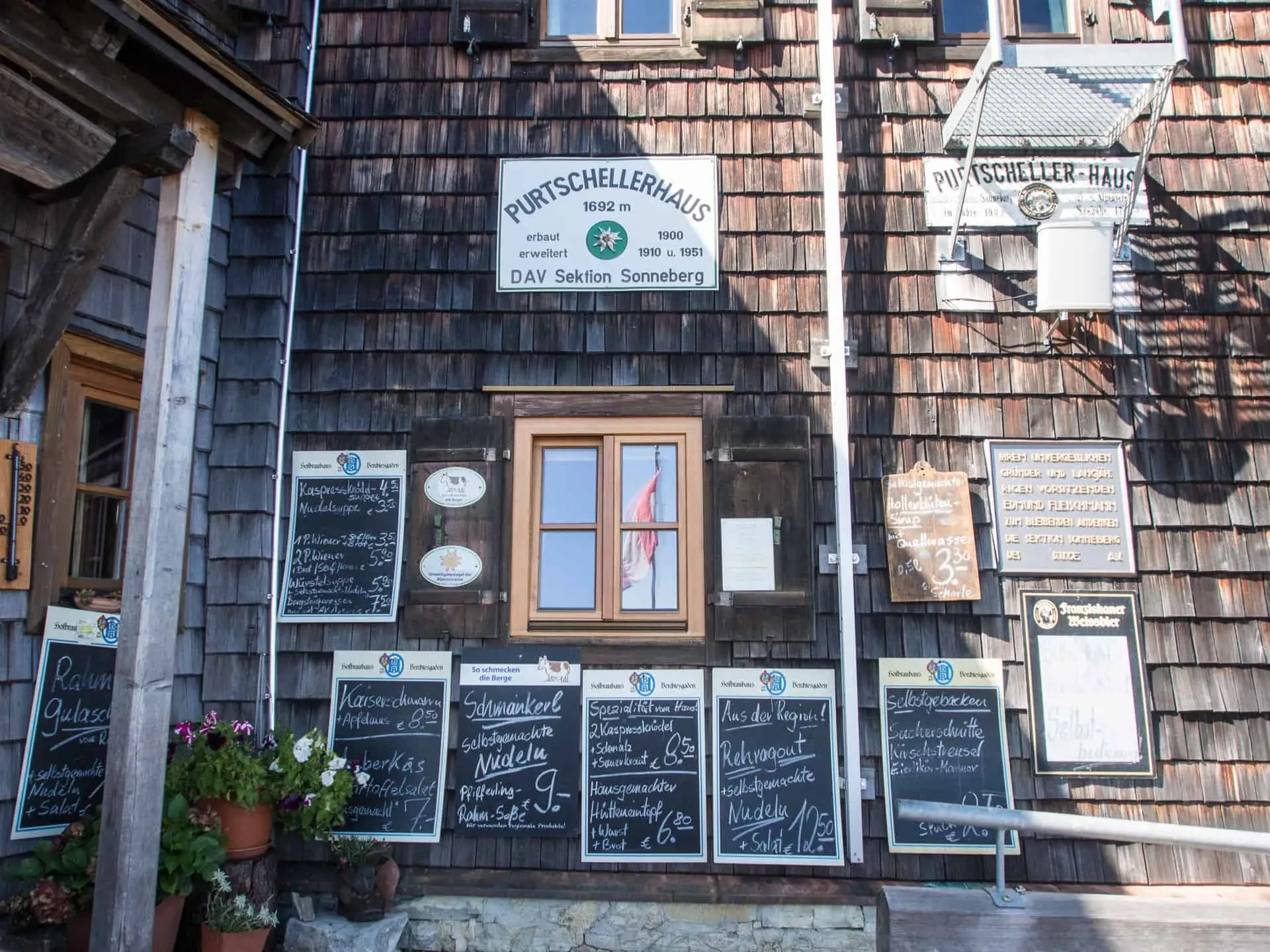 Speisekarte Purtscheller Haus an der Roßfeldpanoramastraße